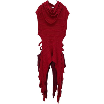 LOEWE 21SS Red Fringe Cable Knit Vest Wool Size M