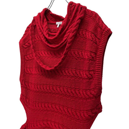 LOEWE 21SS Red Fringe Cable Knit Vest Wool Size M