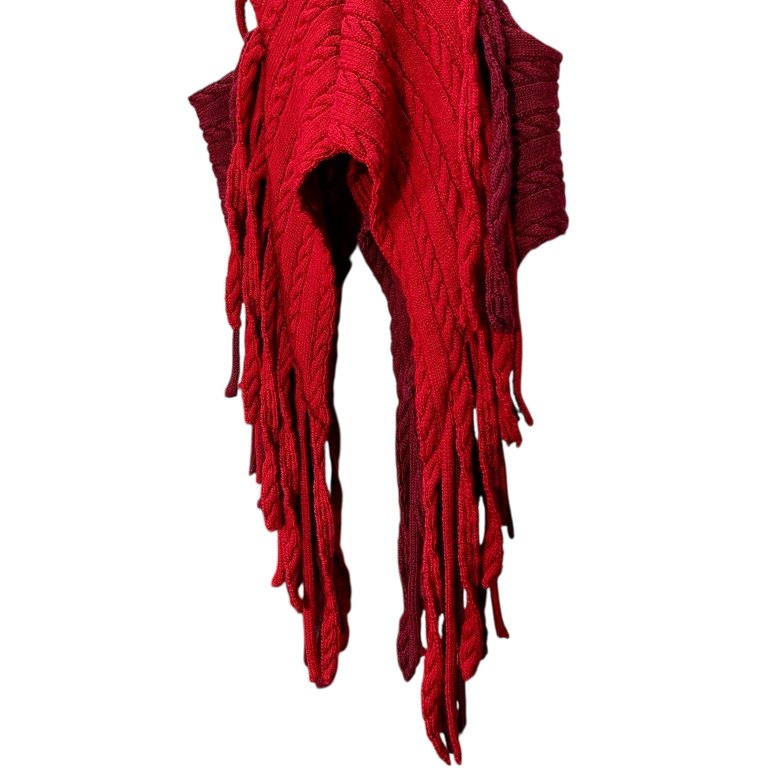 LOEWE 21SS Red Fringe Cable Knit Vest Wool Size M