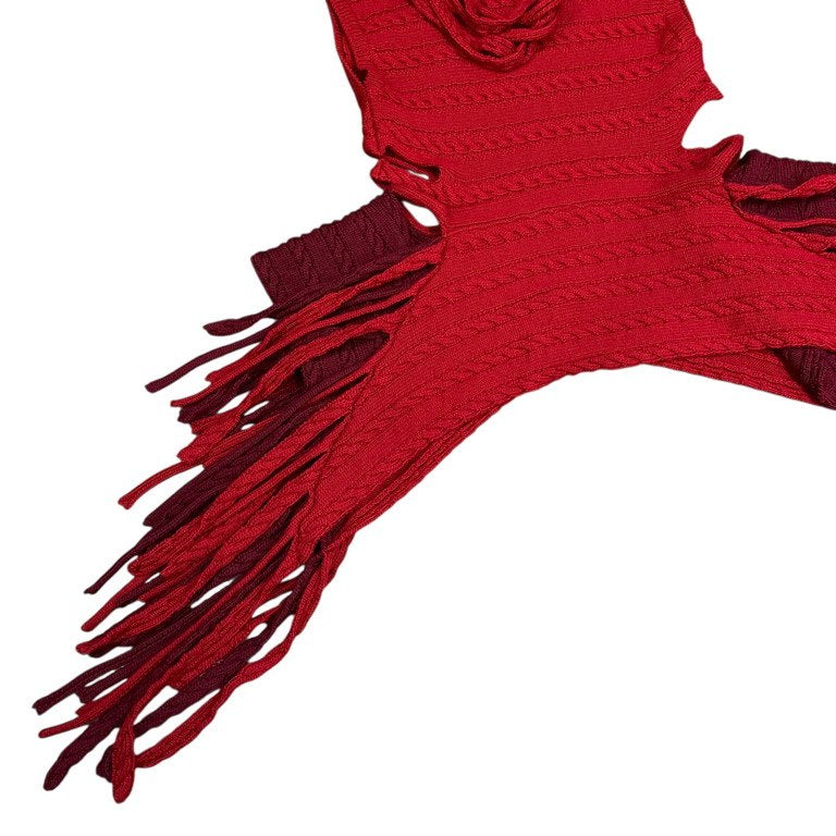 LOEWE 21SS Red Fringe Cable Knit Vest Wool Size M