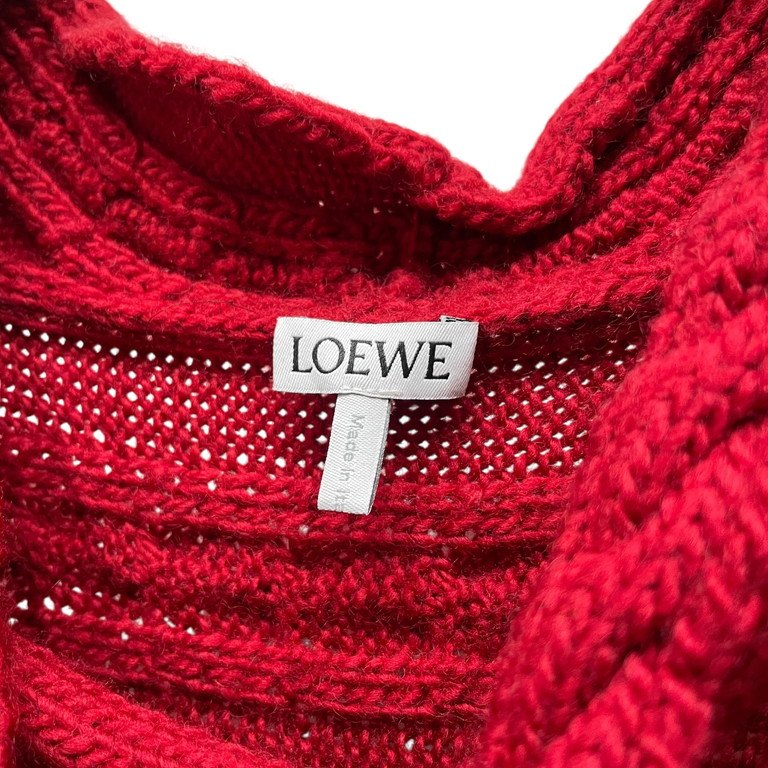LOEWE 21SS Red Fringe Cable Knit Vest Wool Size M