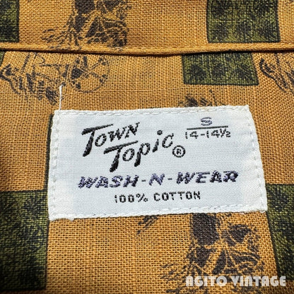 TOWN TOPIC 60s Chariot Print Open Collar Shirt Yellow Size S