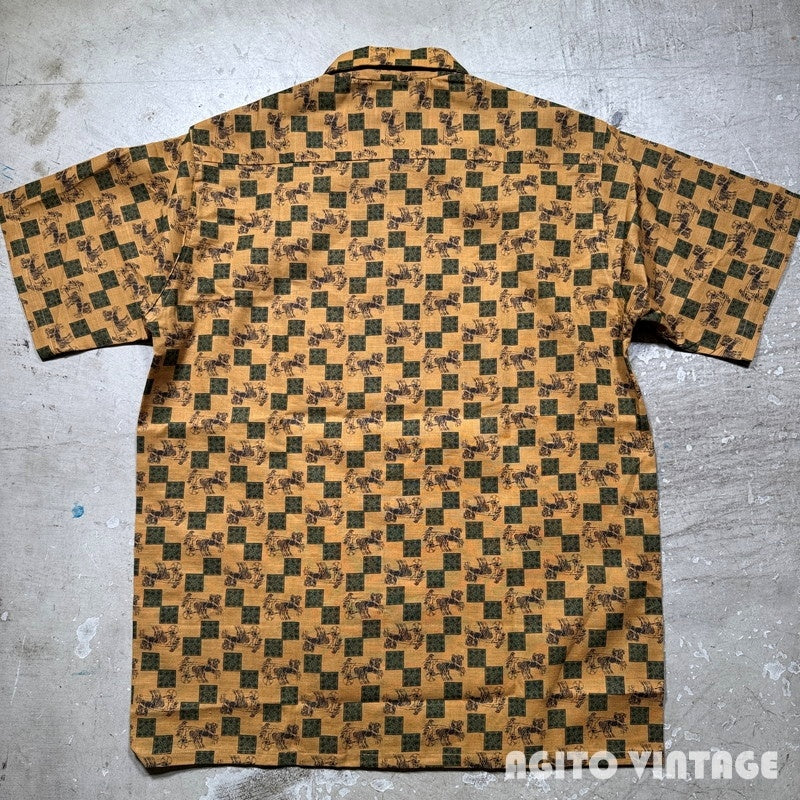 TOWN TOPIC 60s Chariot Print Open Collar Shirt Yellow Size S