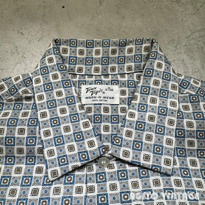 TOWN TOPIC 60s Printed Cotton Shirt Deadstock Blue Size S