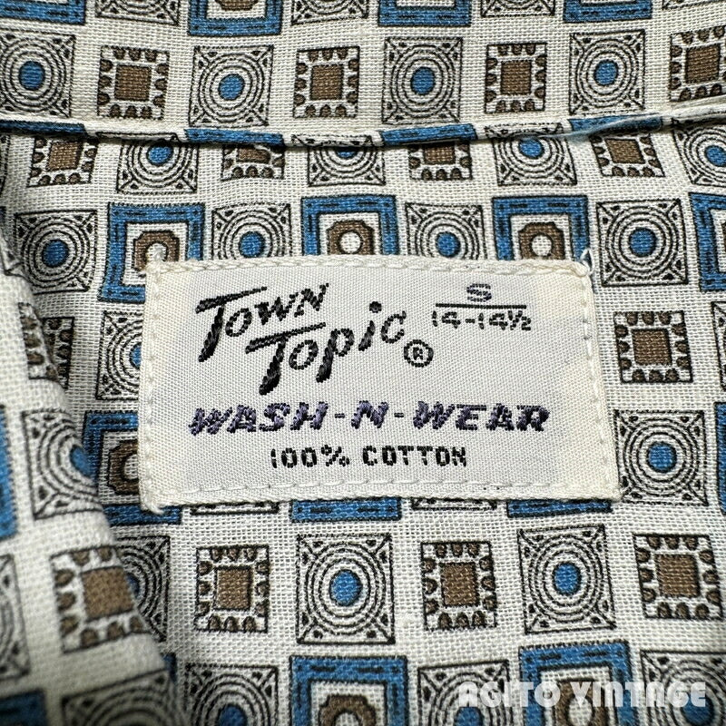 TOWN TOPIC 60s Printed Cotton Shirt Deadstock Blue Size S