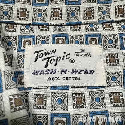 TOWN TOPIC 60s Printed Cotton Shirt Deadstock Blue Size S