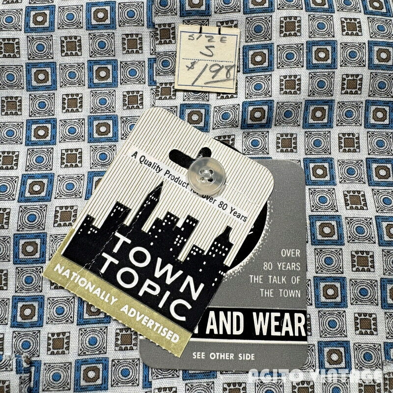 TOWN TOPIC 60s Printed Cotton Shirt Deadstock Blue Size S