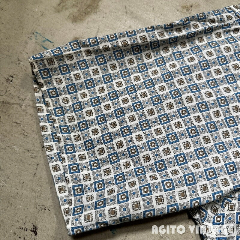 TOWN TOPIC 60s Printed Cotton Shirt Deadstock Blue Size S