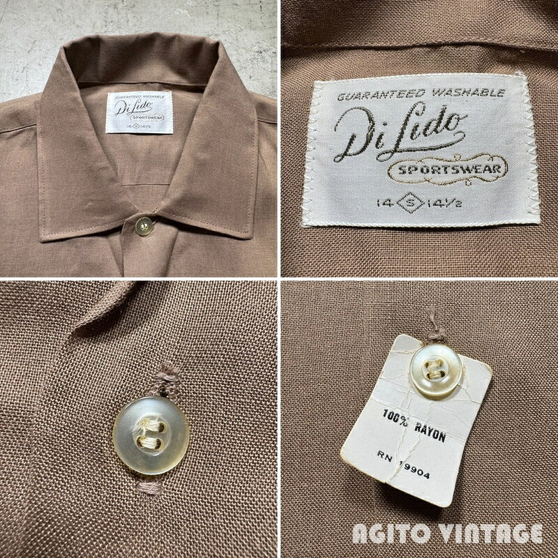 Di Lido 60s NOS Rayon Emblem Embroidered Shirt Beige Size S