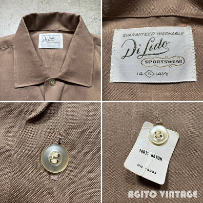 Di Lido 60s NOS Rayon Emblem Embroidered Shirt Beige Size S