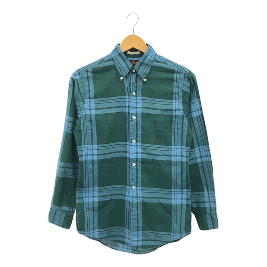 VAN HEUSEN 60s 3-Point Button Check Shirt Green Size S