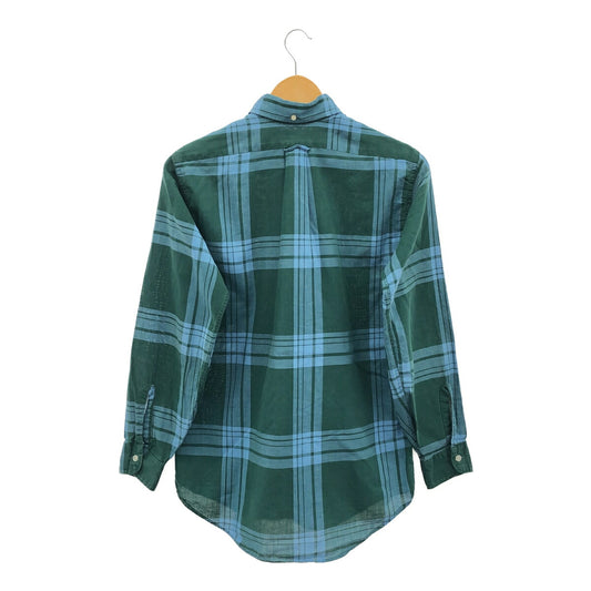 VAN HEUSEN 60s 3-Point Button Check Shirt Green Size S