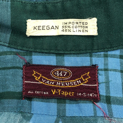 VAN HEUSEN 60s 3-Point Button Check Shirt Green Size S