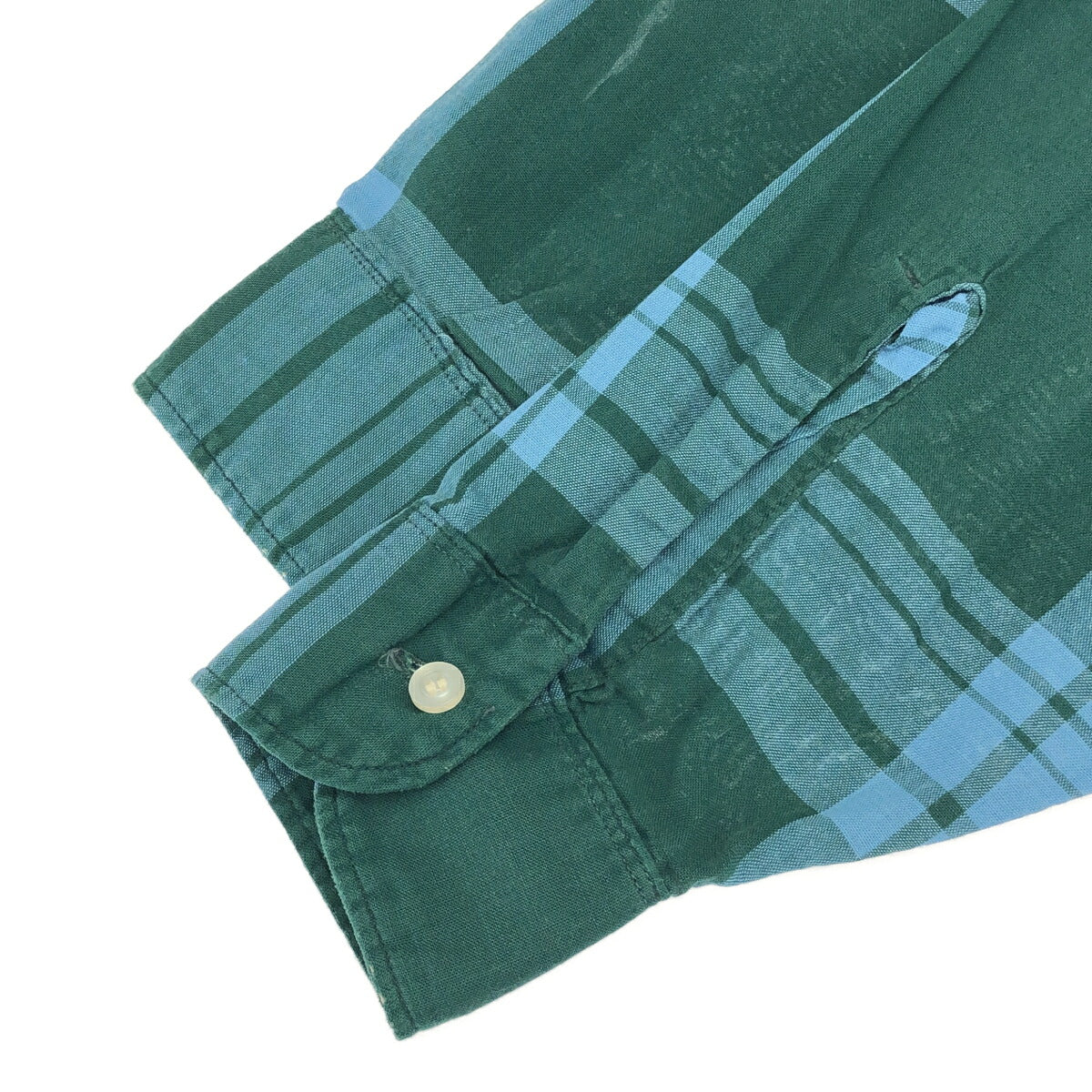 VAN HEUSEN 60s 3-Point Button Check Shirt Green Size S