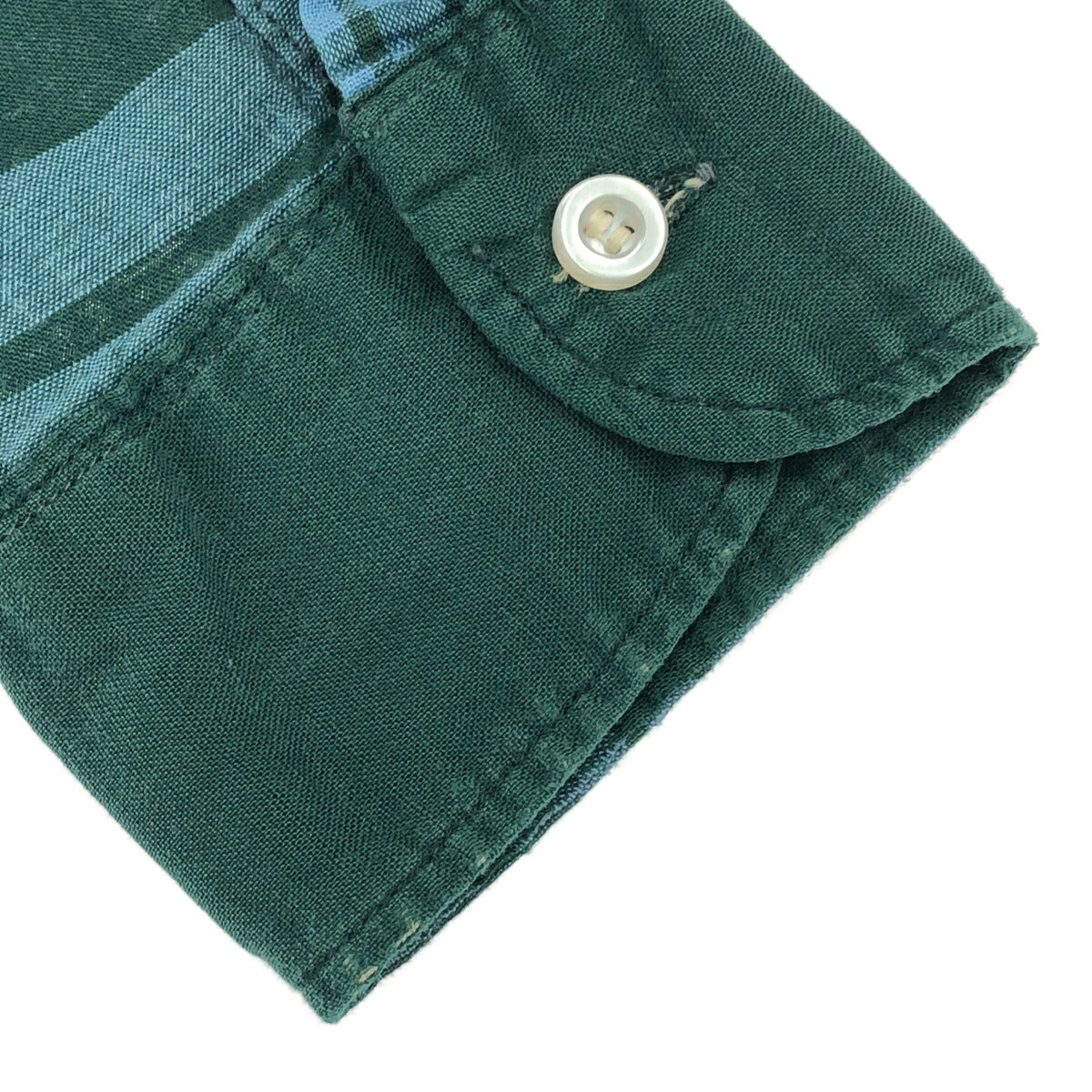 VAN HEUSEN 60s 3-Point Button Check Shirt Green Size S
