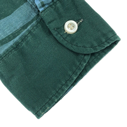 VAN HEUSEN 60s 3-Point Button Check Shirt Green Size S