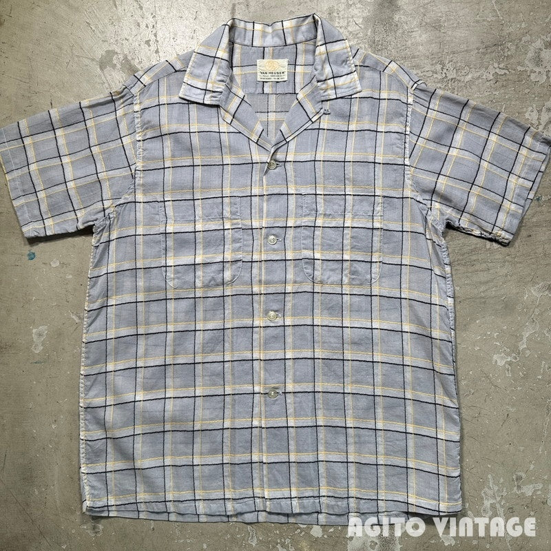 VAN HEUSEN 60s Sheer Open Collar Check Shirt Multi Size M