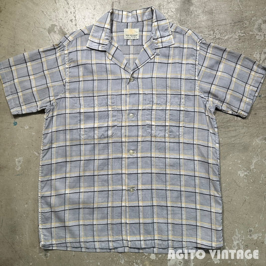 VAN HEUSEN 60s Sheer Open Collar Check Shirt Multi Size M