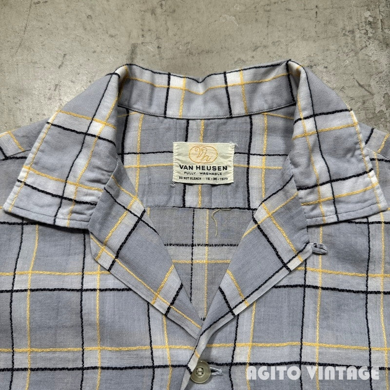 VAN HEUSEN 60s Sheer Open Collar Check Shirt Multi Size M