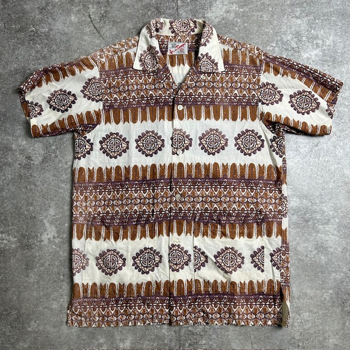 Arc De Triomphe 60s Vintage Pattern Open Collar Shirt Size M