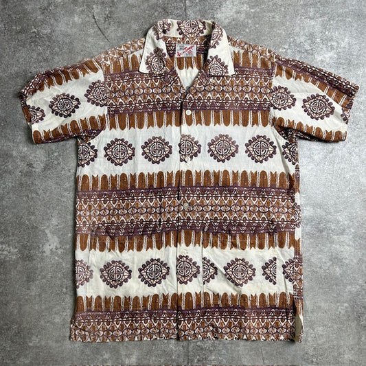 Arc De Triomphe 60s Vintage Pattern Open Collar Shirt Size M