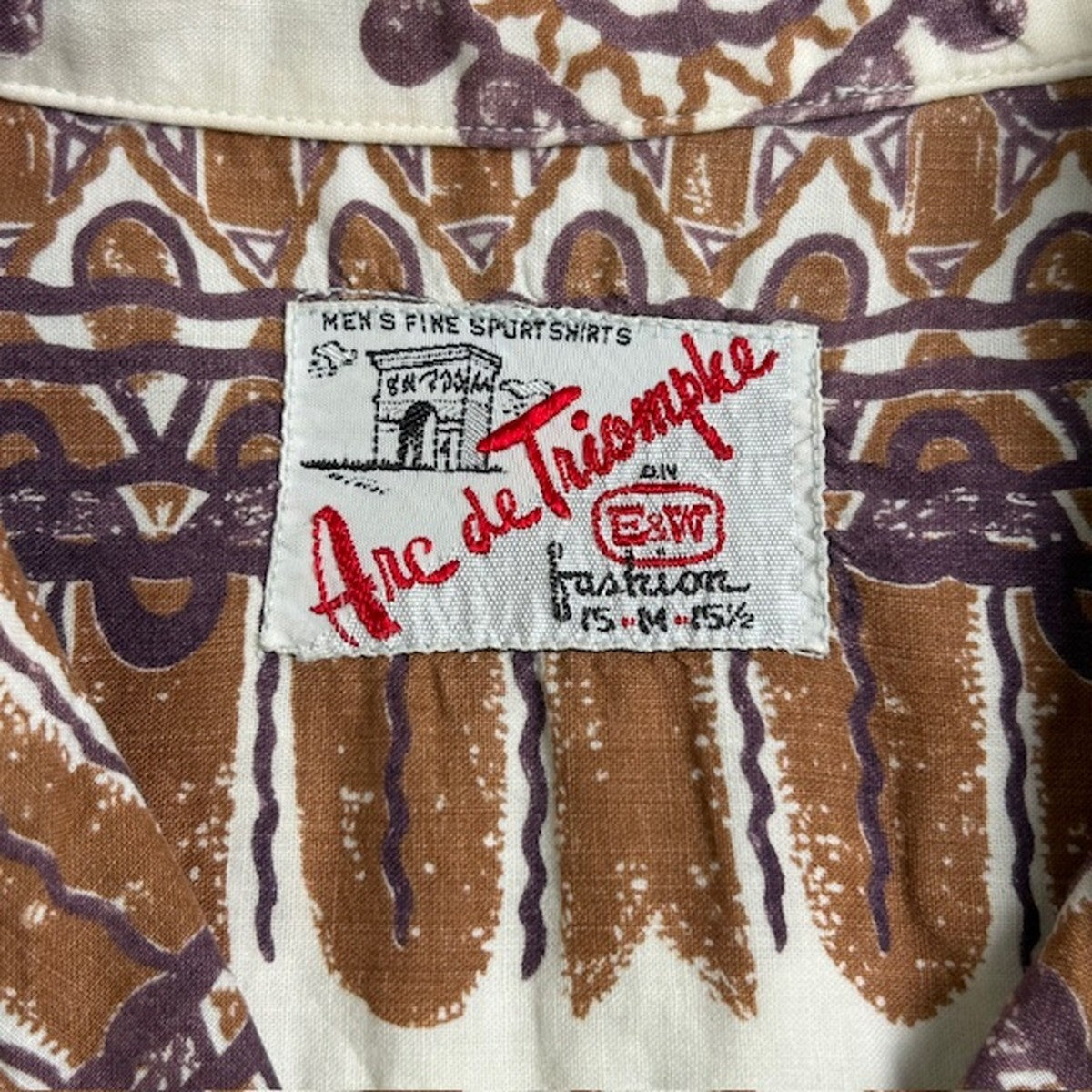 Arc De Triomphe 60s Vintage Pattern Open Collar Shirt Size M