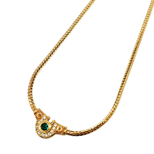 Dior Vintage Gold Green Rhinestone Necklace Size ONE SIZE