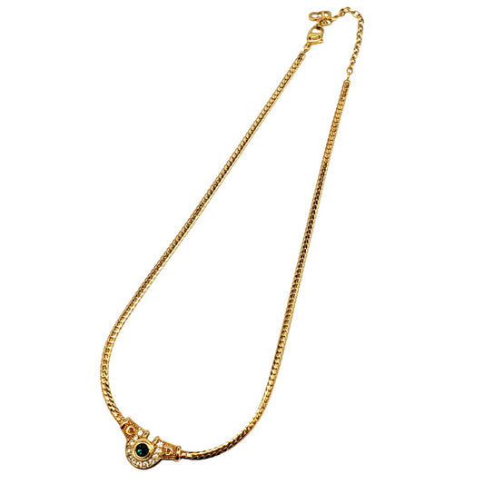 Dior Vintage Gold Green Rhinestone Necklace Size ONE SIZE