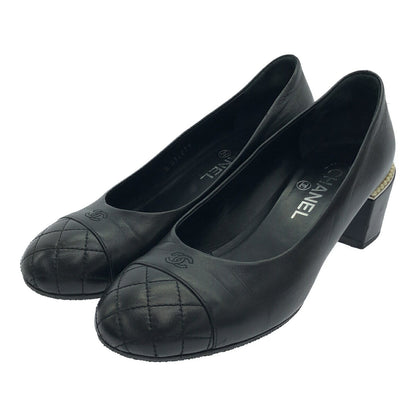 CHANEL Black Matelassé Leather Pearl Heel Pumps Size 38C