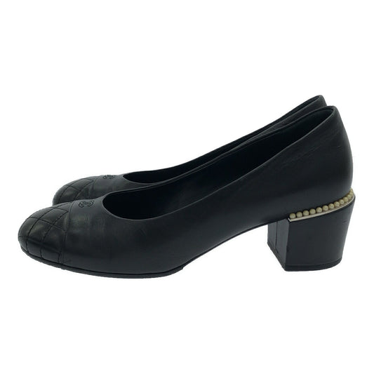 CHANEL Black Matelassé Leather Pearl Heel Pumps Size 38C