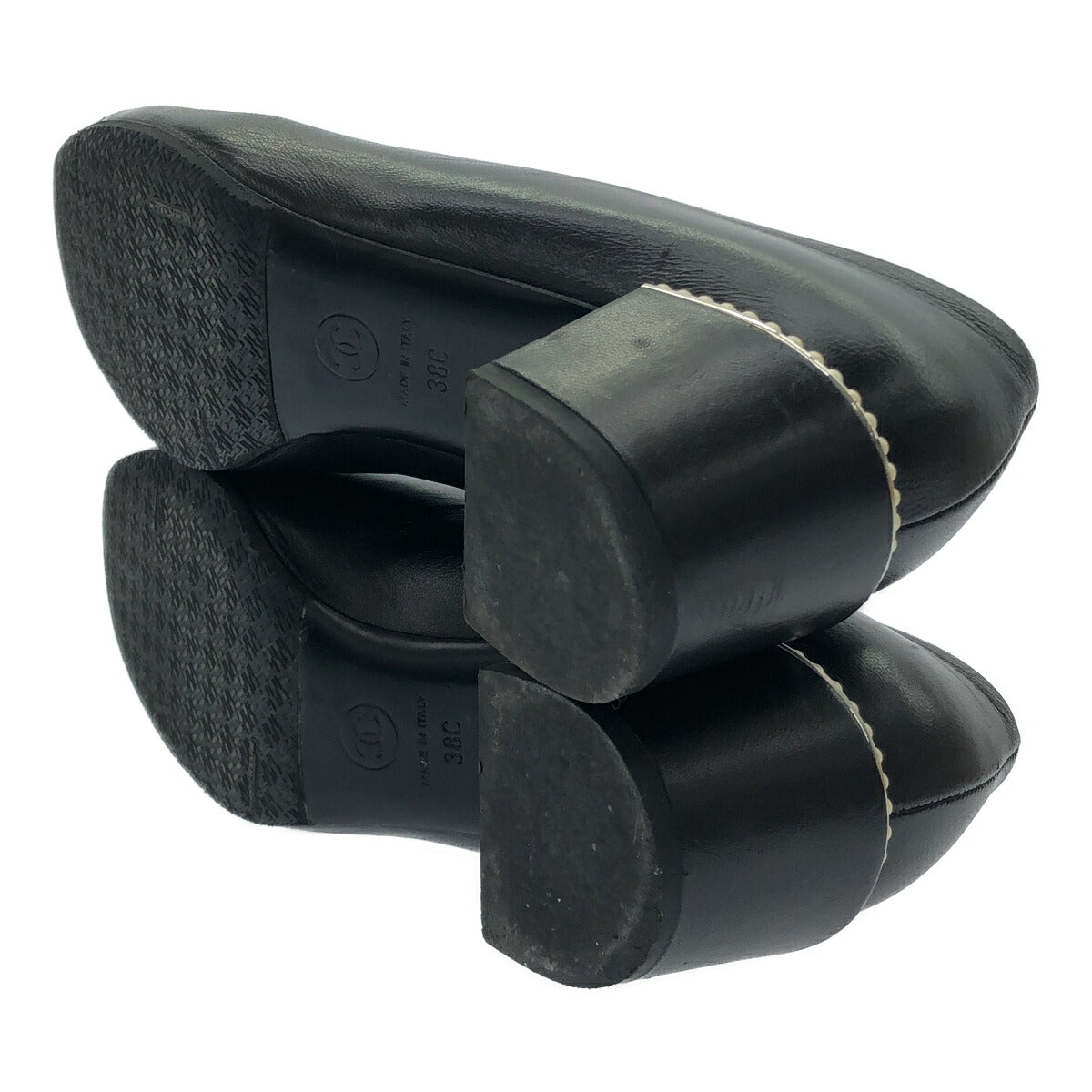 CHANEL Black Matelassé Leather Pearl Heel Pumps Size 38C