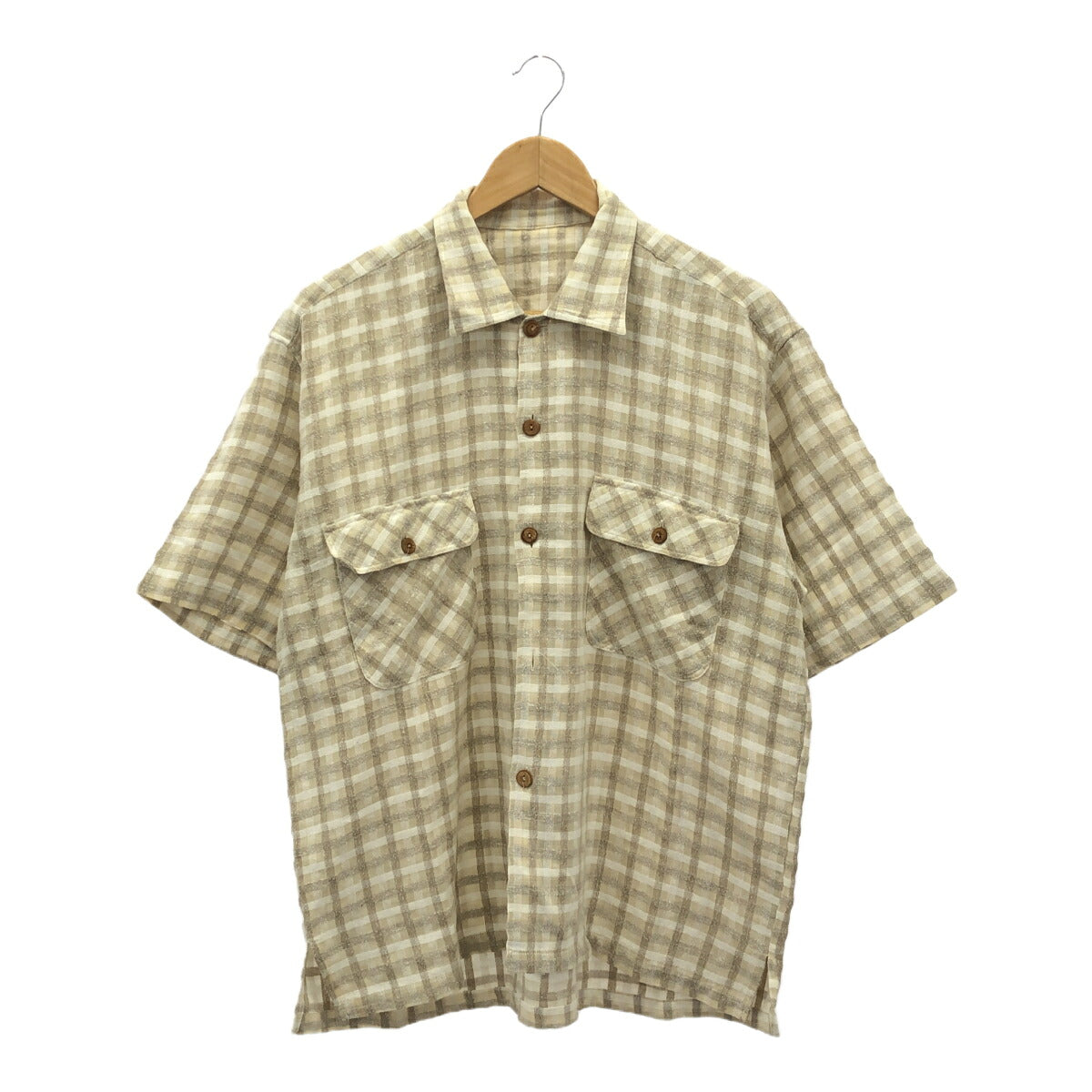 VINTAGE 50s 60s Cotton Open Collar Box Shirt Cream Size XL
