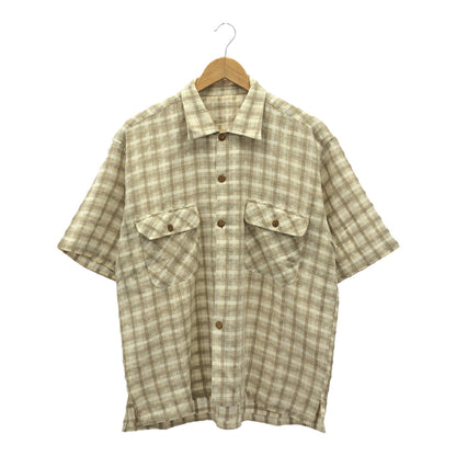 VINTAGE 50s 60s Cotton Open Collar Box Shirt Cream Size XL