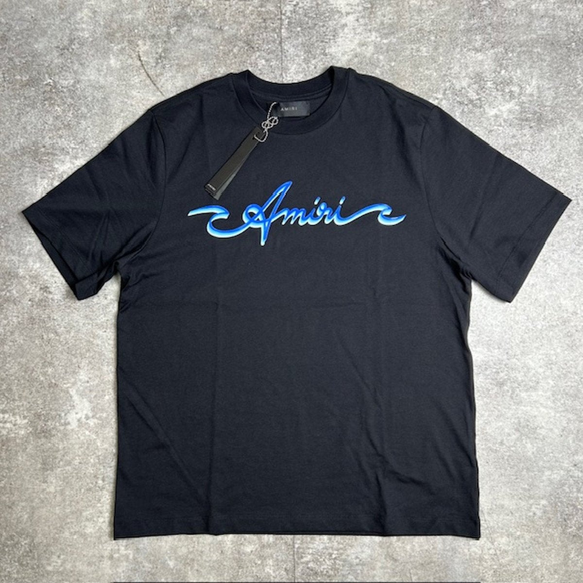 Amiri Wave Logo Cotton T-Shirt Black Made in Italy Size L