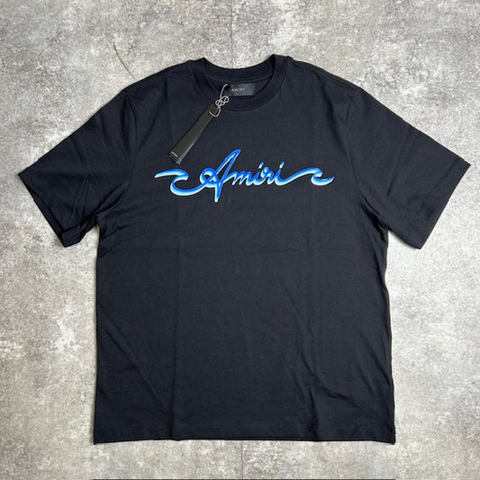 Amiri Wave Logo Cotton T-Shirt Black Made in Italy Size L
