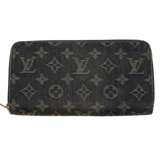 LOUIS VUITTON Monogram Denim Zippy Black Grey Wallet Size ONE SIZE