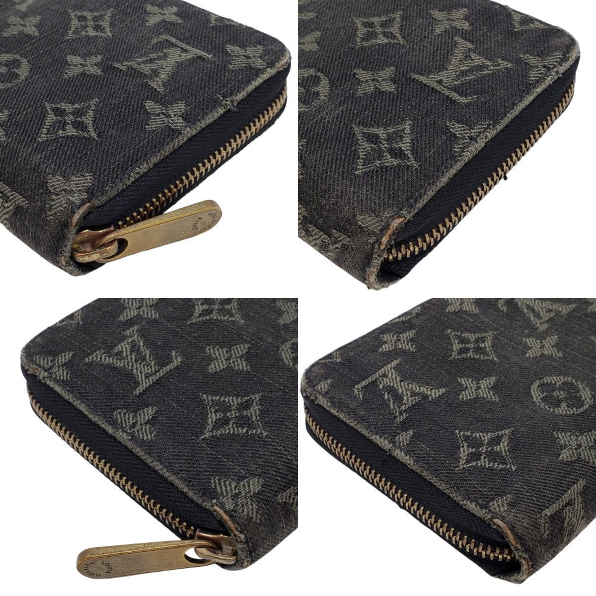 LOUIS VUITTON Monogram Denim Zippy Black Grey Wallet Size ONE SIZE