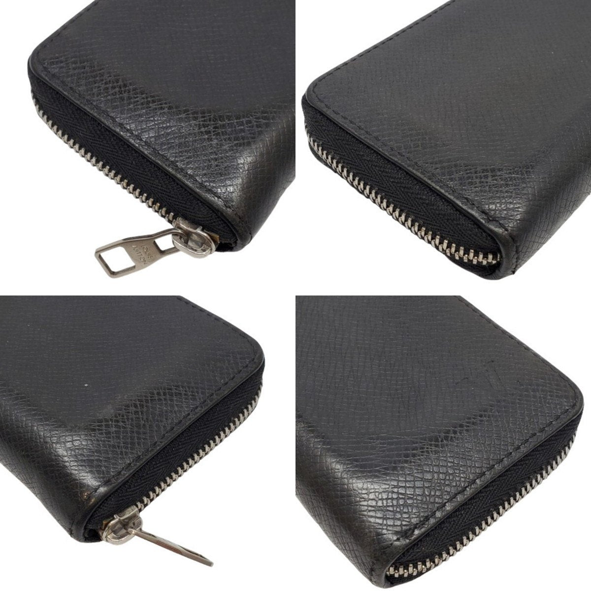 LOUIS VUITTON Taiga Leather Zippy Purse Black Size ONE SIZE