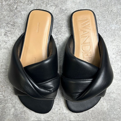 JW ANDERSON Leather Flat Twist Sandals Black Size 36