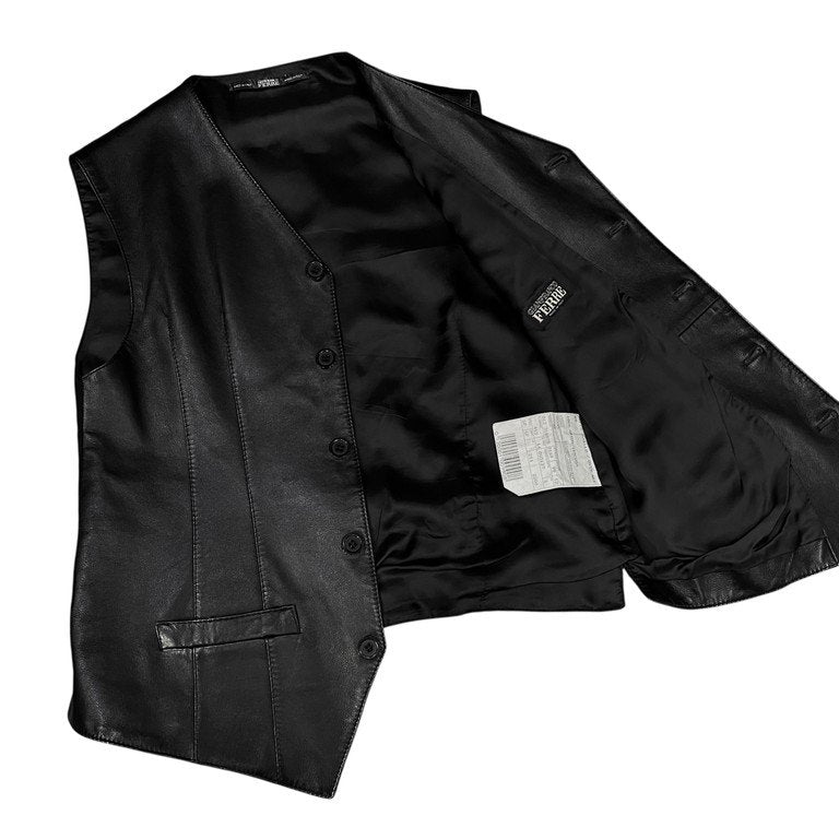 GIANFRANCO FERRE 90s Nappa Leather 5B Vest Black Size XS