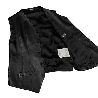 GIANFRANCO FERRE 90s Nappa Leather 5B Vest Black Size XS