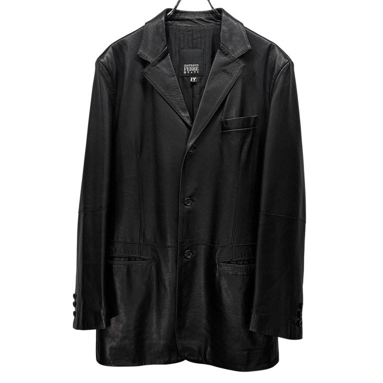 GIANFRANCO FERRE 90s Leather 3-Button Blazer Black Size 44R
