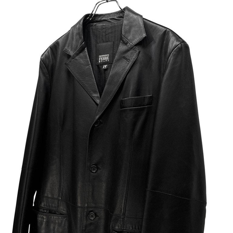 GIANFRANCO FERRE 90s Leather 3-Button Blazer Black Size 44R