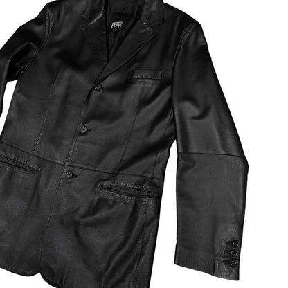 GIANFRANCO FERRE 90s Leather 3-Button Blazer Black Size 44R