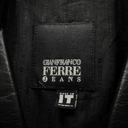 GIANFRANCO FERRE 90s Leather 3-Button Blazer Black Size 44R
