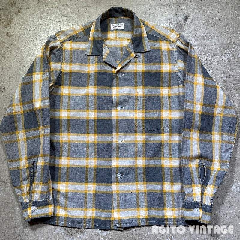SPORTOP 50s Cotton Check Open Collar Shirt Multi Size M
