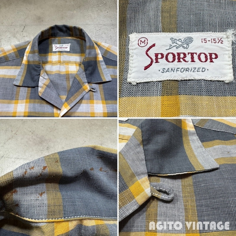 SPORTOP 50s Cotton Check Open Collar Shirt Multi Size M