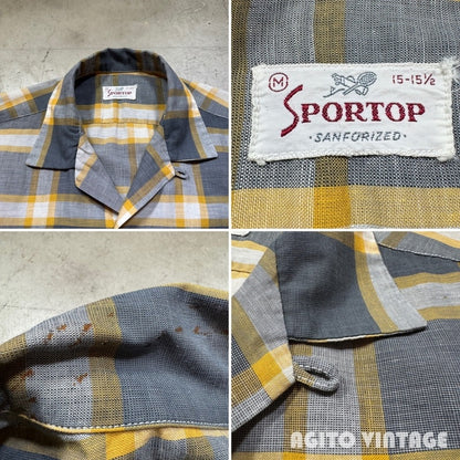 SPORTOP 50s Cotton Check Open Collar Shirt Multi Size M