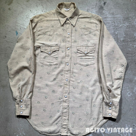 Vintage TEXAS TOGS 50s Flannel Horseshoe Ikat Western Size M