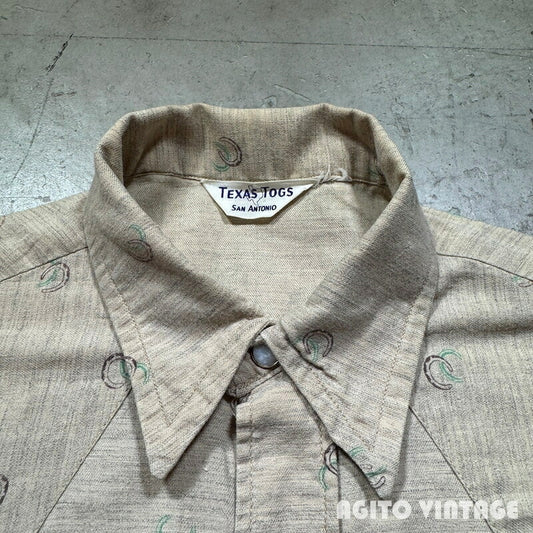 Vintage TEXAS TOGS 50s Flannel Horseshoe Ikat Western Size M